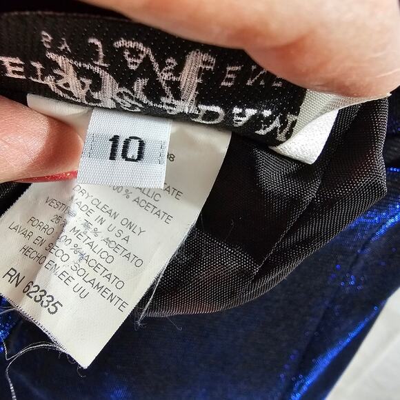 Betsy and Adam Sleeveless Blue/Black Metallic Acetate Gown Women's Size 10 - Picture 10 of 12